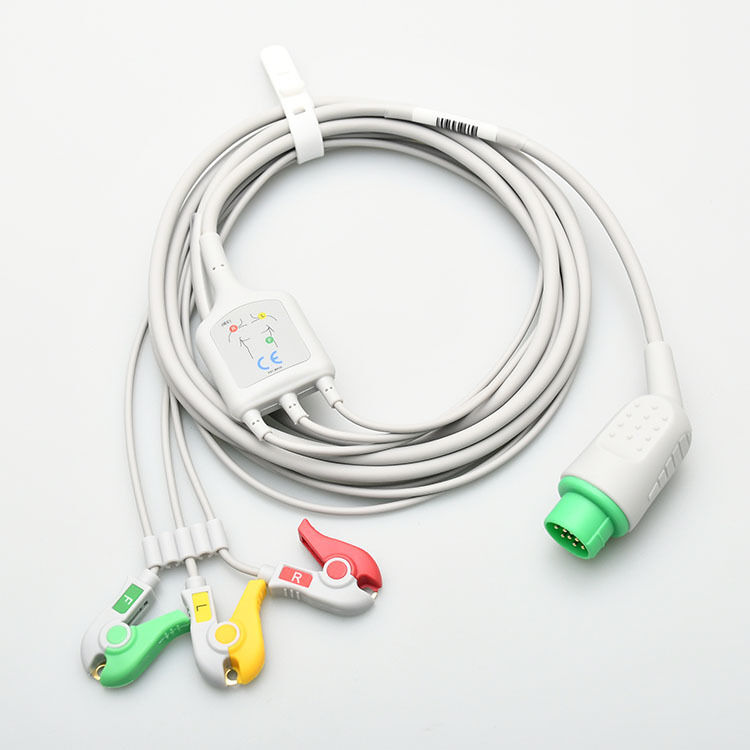 KONTRON7000 Compatible 12-Pin Integrated ECG Lead Cable European Standard Clip-On Three-Lead Medical Consumables CE Certified
