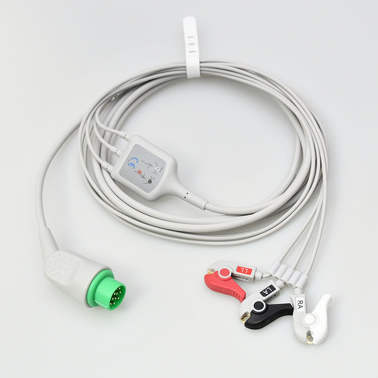 KONTRON7000 Compatible 12-Pin Integrated ECG Lead Cable European Standard Clip-On Three-Lead Medical Consumables CE Certified