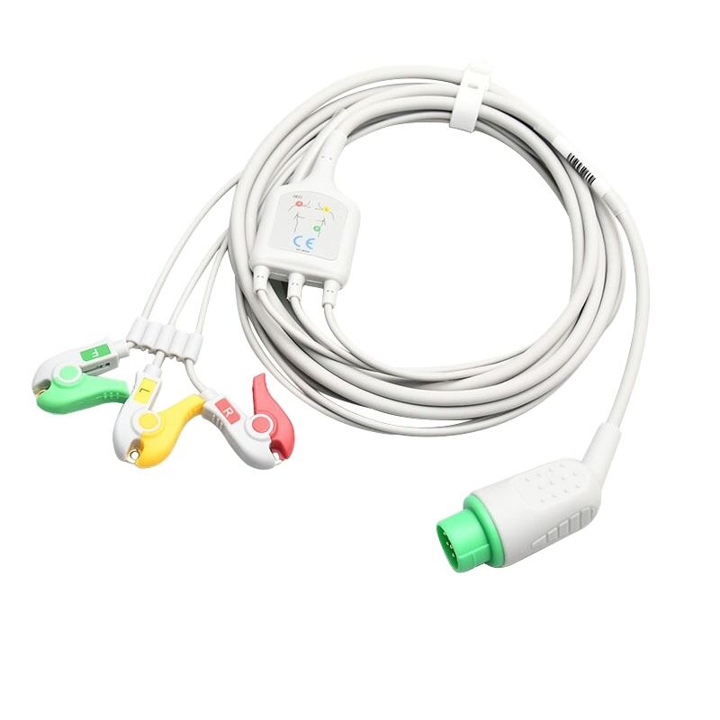 KONTRON7000 Compatible 12-Pin Integrated ECG Lead Cable European Standard Clip-On Three-Lead Medical Consumables CE Certified