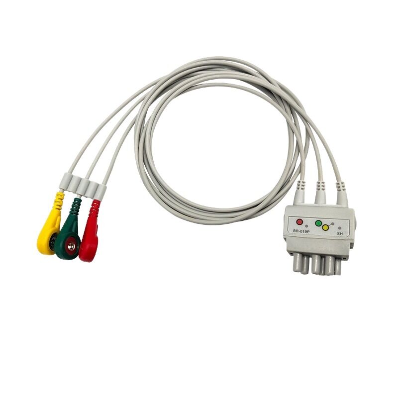 High Quality Compatible BR-019 Three Conductor IEC Core Wire Snap on Clip Medical Consumables CE Certified Class I Yellow 0.9m