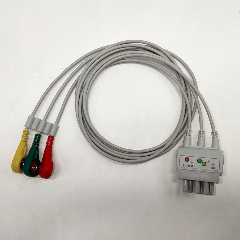 High Quality Compatible BR-019 Three Conductor IEC Core Wire Snap on Clip Medical Consumables CE Certified Class I Yellow 0.9m