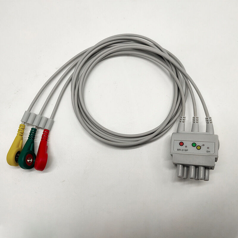 High Quality Compatible BR-019 Three Conductor IEC Core Wire Snap on Clip Medical Consumables CE Certified Class I Yellow 0.9m