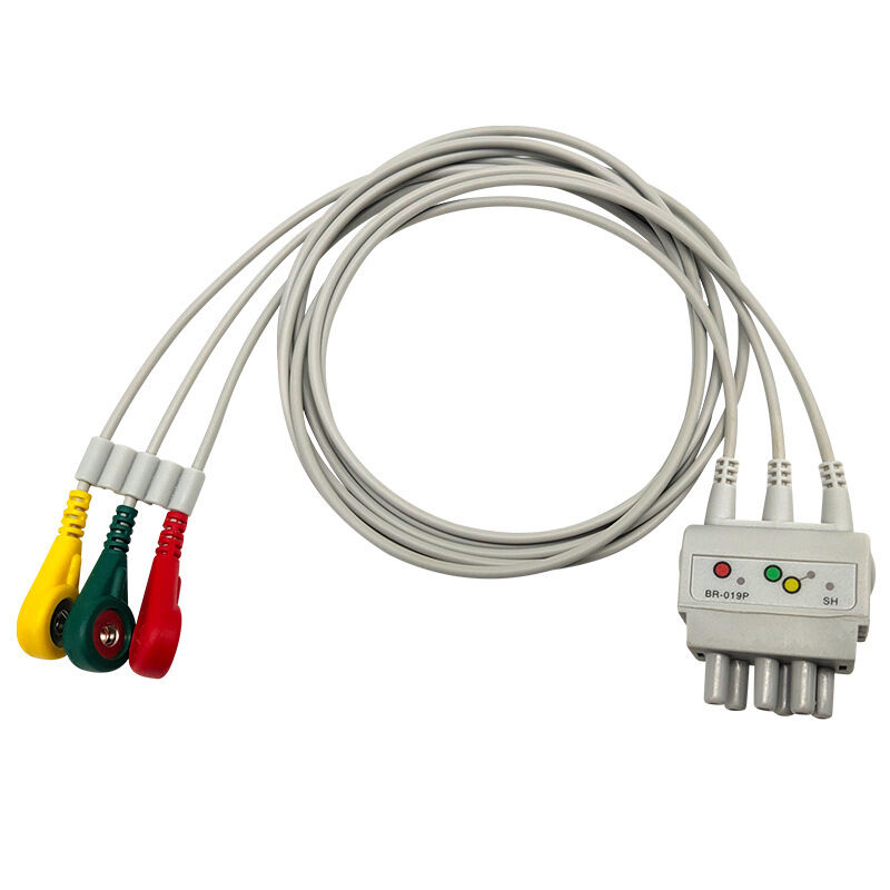 High Quality Compatible BR-019 Three Conductor IEC Core Wire Snap on Clip Medical Consumables CE Certified Class I Yellow 0.9m