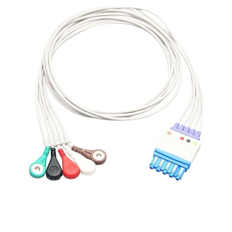 Adult Buckle ECG Connection Cable KB3-FS5A Five-Lead Wire Compatible CE Certified Class I 0.5m