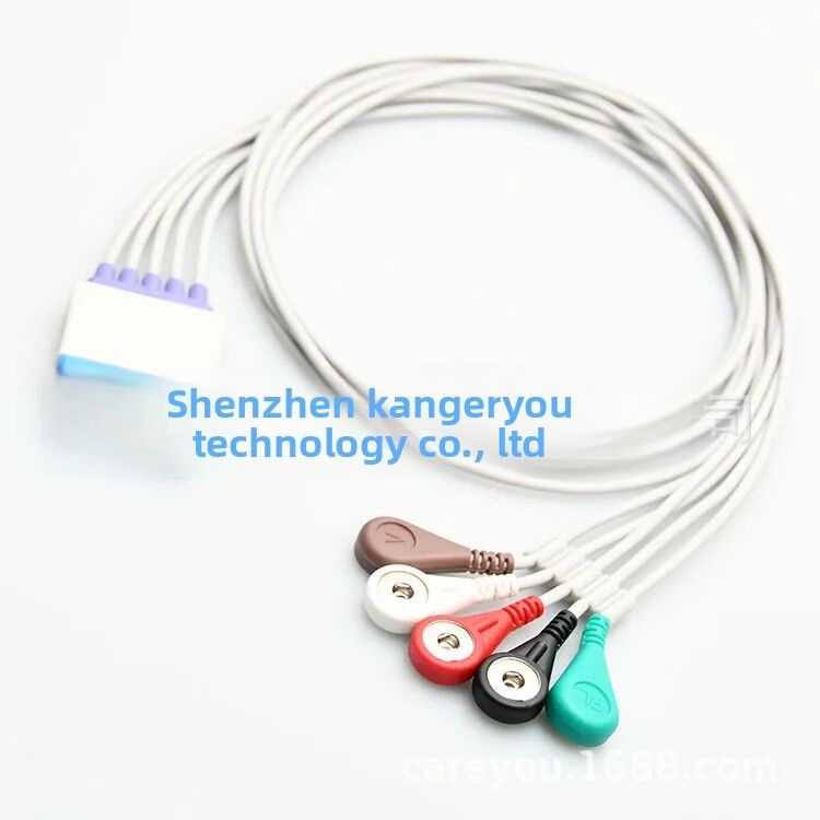 Adult Buckle ECG Connection Cable KB3-FS5A Five-Lead Wire Compatible CE Certified Class I 0.5m