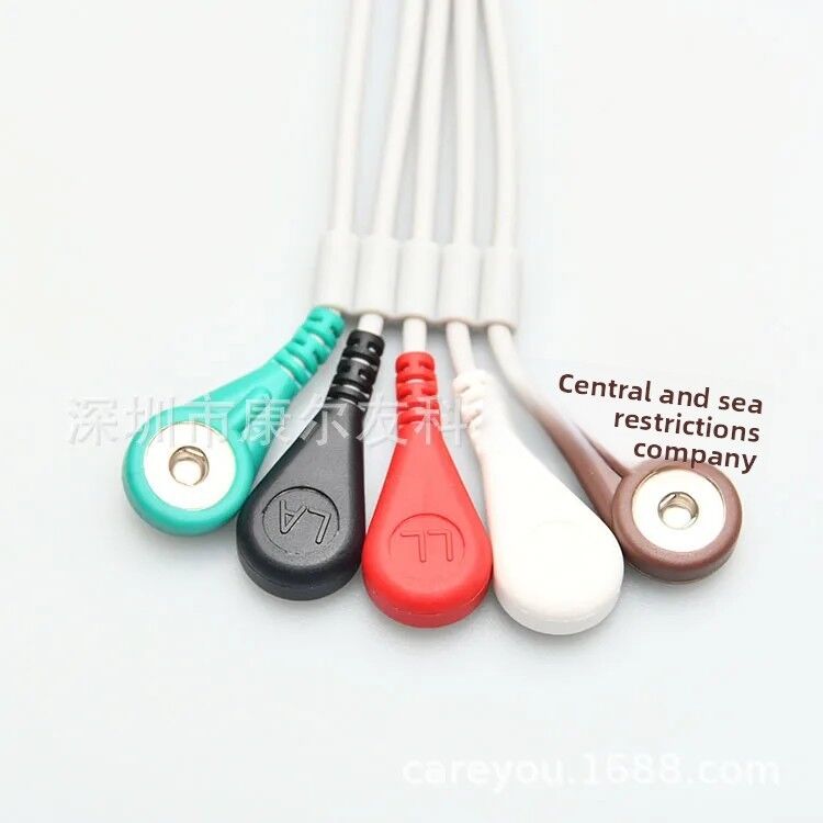Adult Buckle ECG Connection Cable KB3-FS5A Five-Lead Wire Compatible CE Certified Class I 0.5m