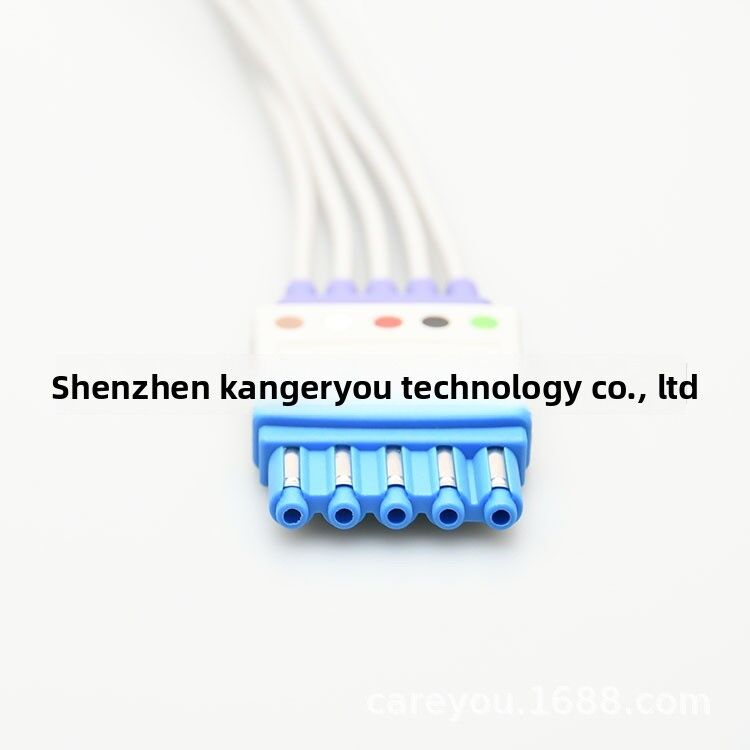 Adult Buckle ECG Connection Cable KB3-FS5A Five-Lead Wire Compatible CE Certified Class I 0.5m